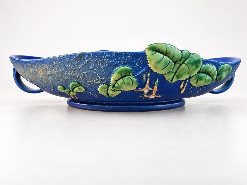 Vintage Roseville Fuchsia 353-14 Blue Console Bowl Art Pottery 15.25” RARE SIZE